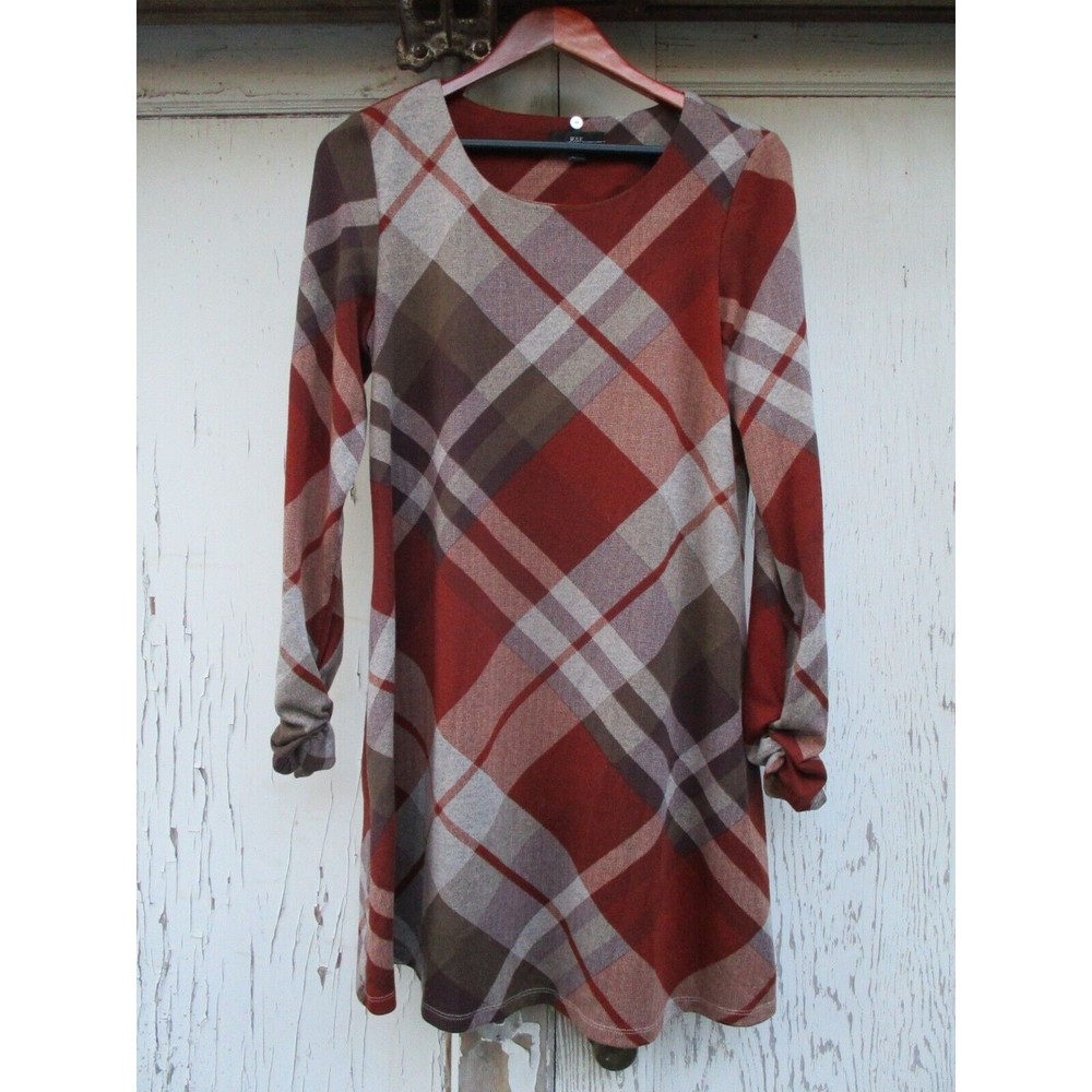 R & K Originals Shift Dress Women's Size 10 Short Sleeve Plaid with Neck Scarf - Picture 5 of 15